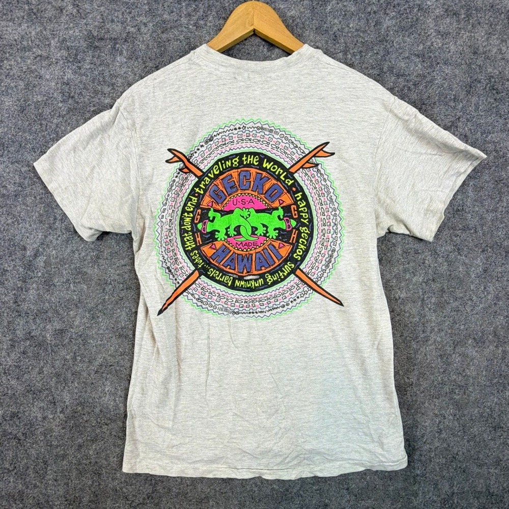 Vintage Gecko Hawaii T Shirt Lizard Single Stitch Hanes Beefy-T Surf Graphic USA